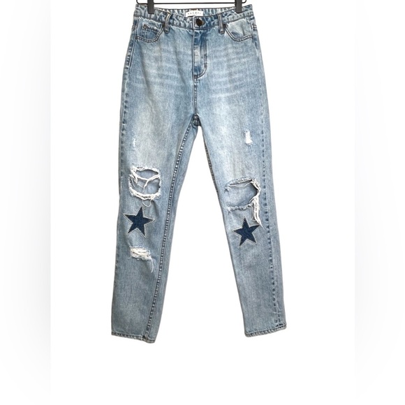 Sandro Paris | High Rise Pearl Star Light Wash Distressed Jeans Sz EU 34 US 4/27 - Picture 2 of 11